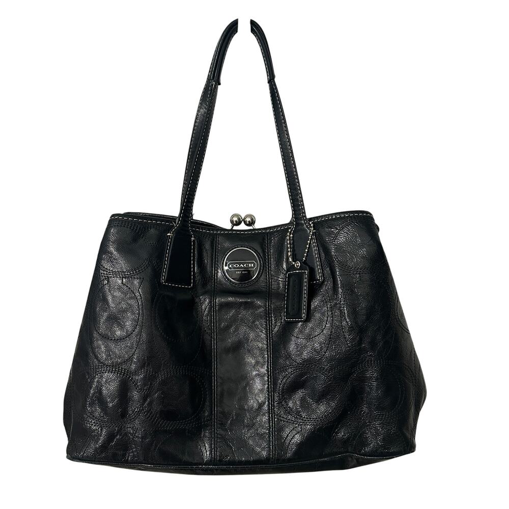 Coach Kisslock Carryall Bag Black Patent Leather Vintage Shoulder Purse F15658 - Picture 1 of 12